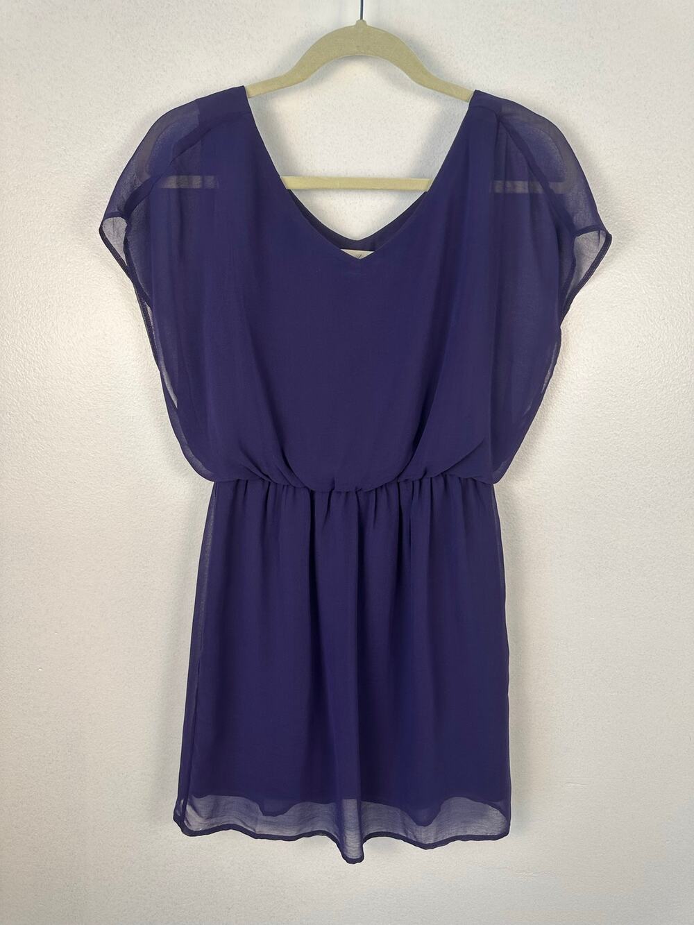 Lush casual purple dress cinched waist and flowy short sleeves small